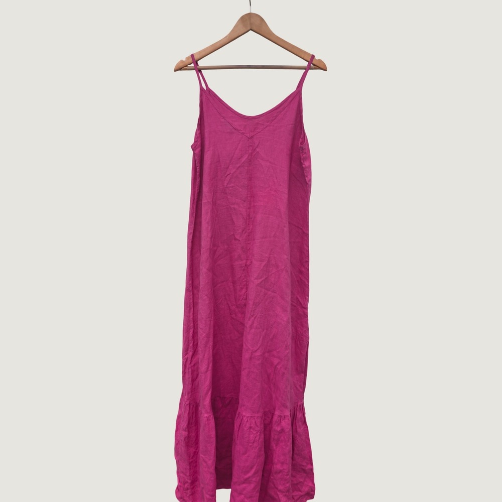 Terzo Millennio Lagenlook Tiered Dress Womens L Pink Linen Barbiecore Coastal